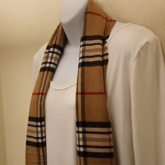 Camel Plaid Pashmina Cashmere Feel Scarf - Picture 3 of 15